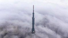 南岳衡山清晨云雾缭绕信号塔
