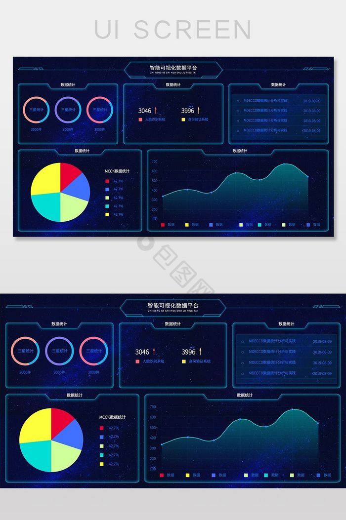 深蓝色可视化数据界面网页UI界面图片