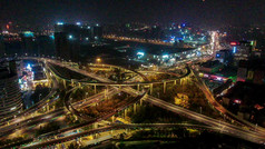 山东济南城市夜景高架桥交通