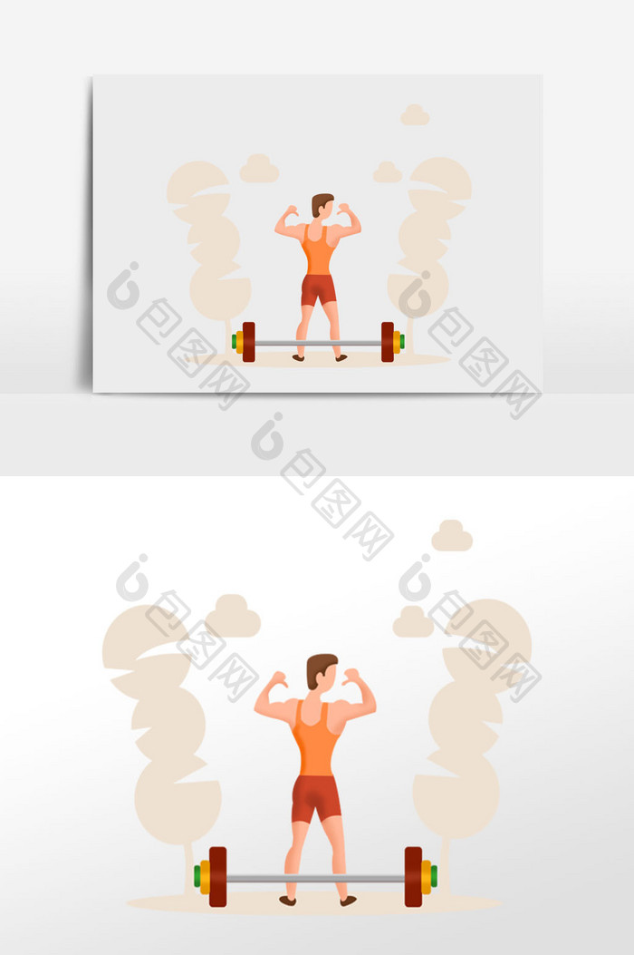 橙色扁平创意健身举重肌肉生活
