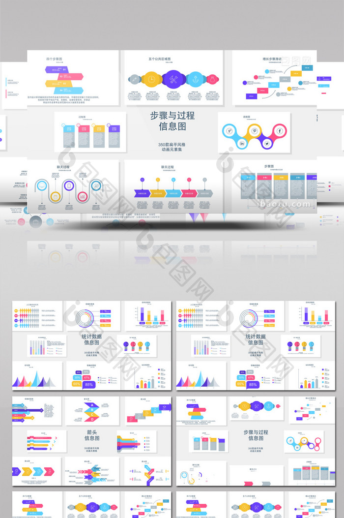 350款扁平化信息图表动画元素包AE模板