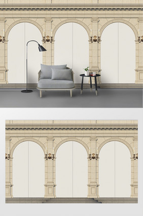 现代简约竖线条欧式罗马柱3D电视沙发背景