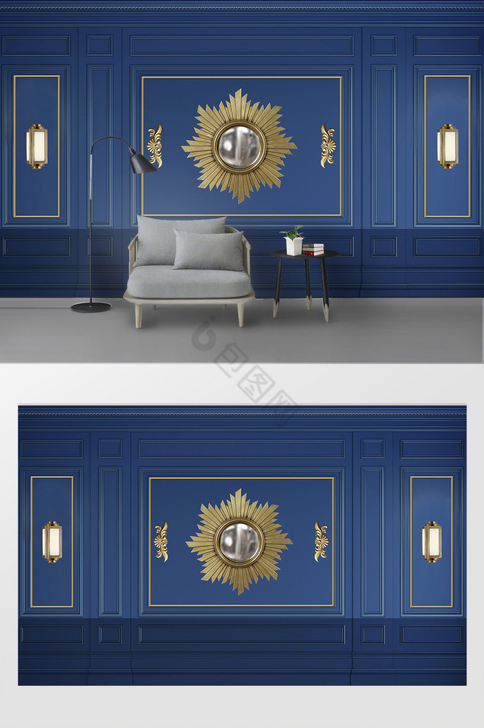 3d立体简约欧式金色装饰格子背景墙图片