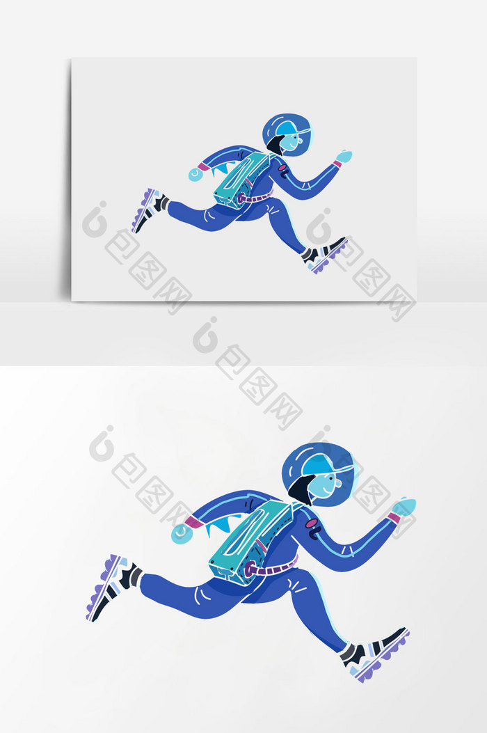 科技手绘风格太空人奔跑插画元素