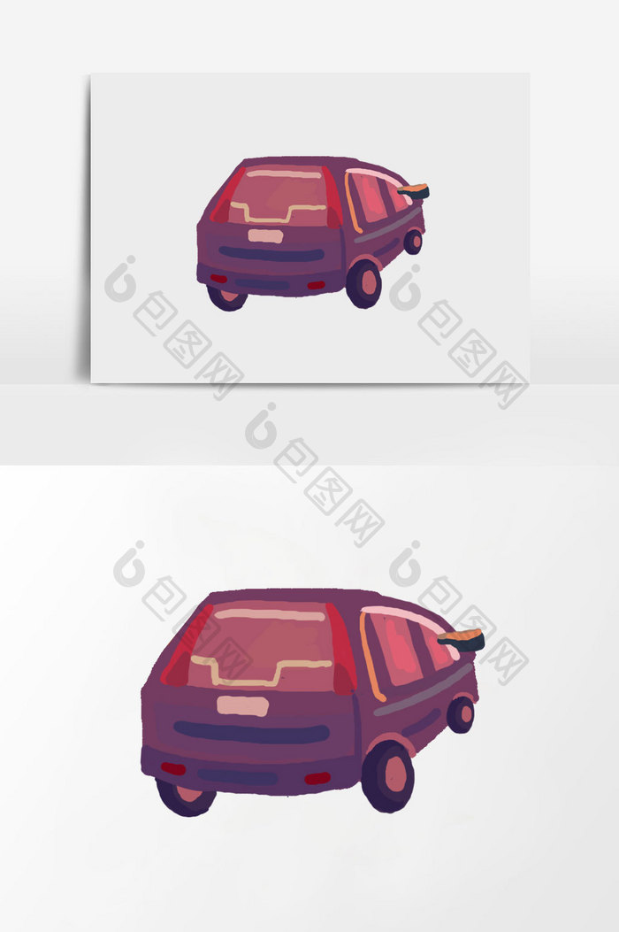 粉紫色小汽车手绘插画元素