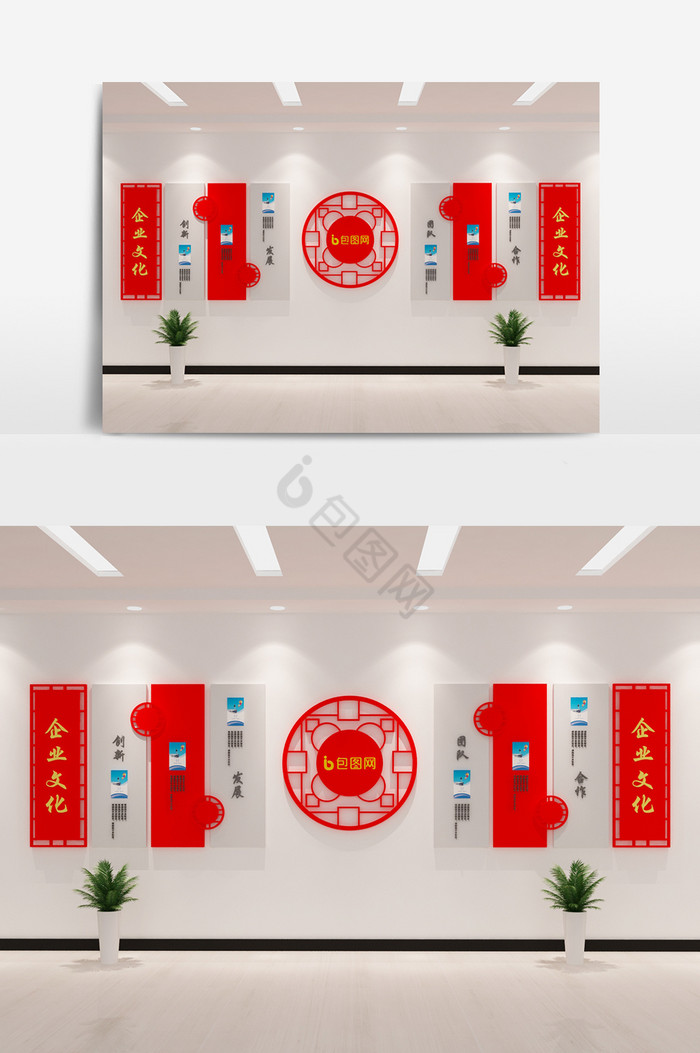 中式风格企业形象文化墙模型图片
