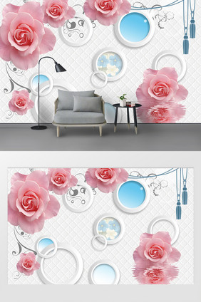 现代时尚玫瑰花卧室背景墙