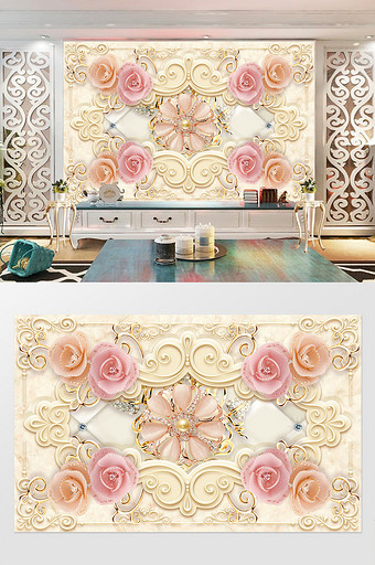 时尚欧式奢华3d珠宝花朵背景墙图片