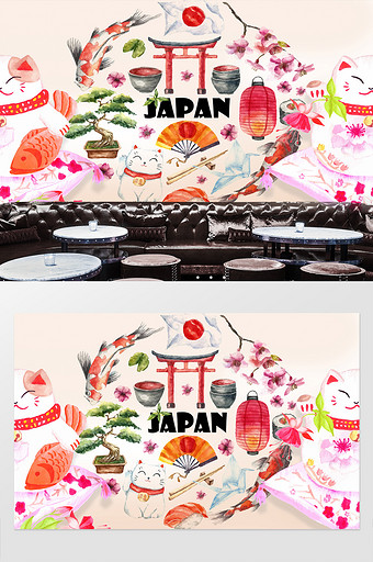 现代和风日式餐厅背景墙图片