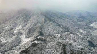 连绵起伏山川丘陵森林冬天雪景
