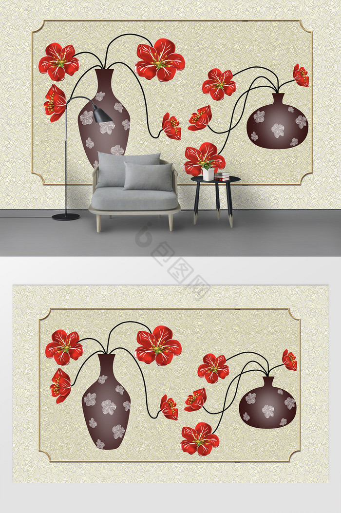 新现代花瓶花卉背景墙图片