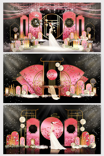 中式粉色桃花婚礼效果图图片