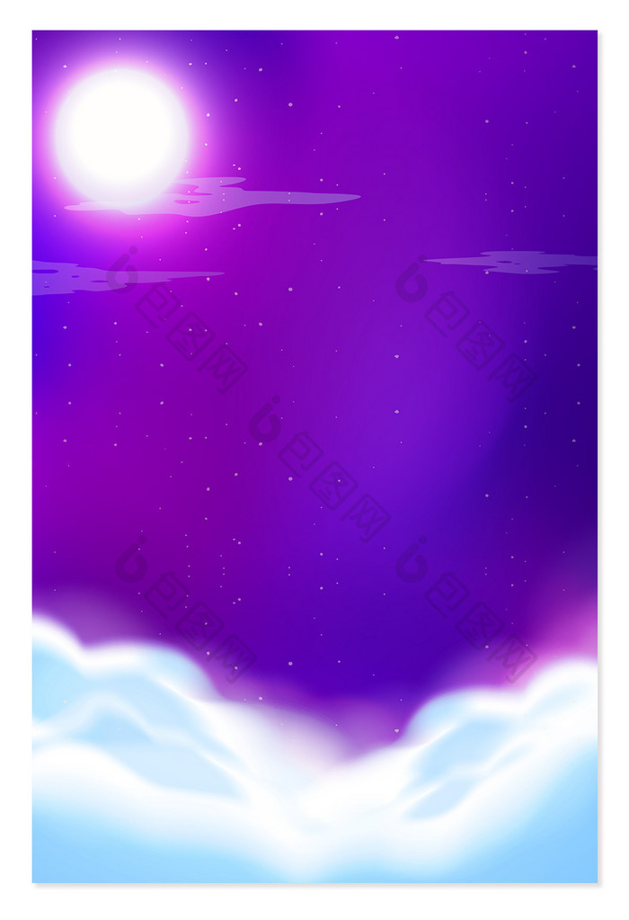 紫色夜空月亮浪漫白云背景图