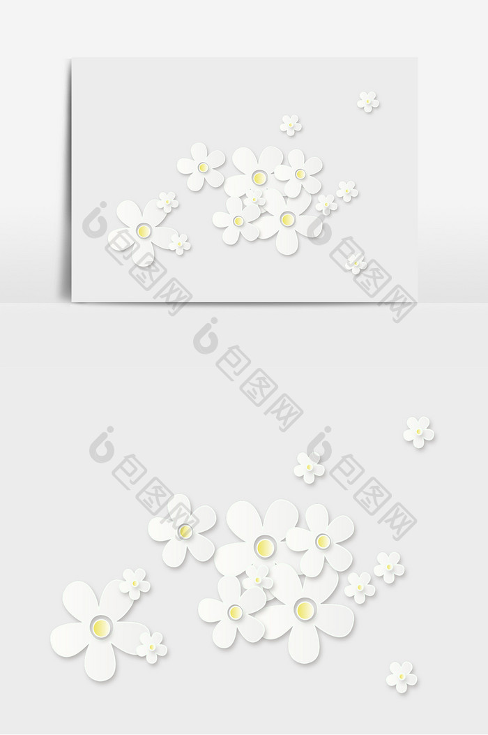 白色剪纸花瓣花朵元素
