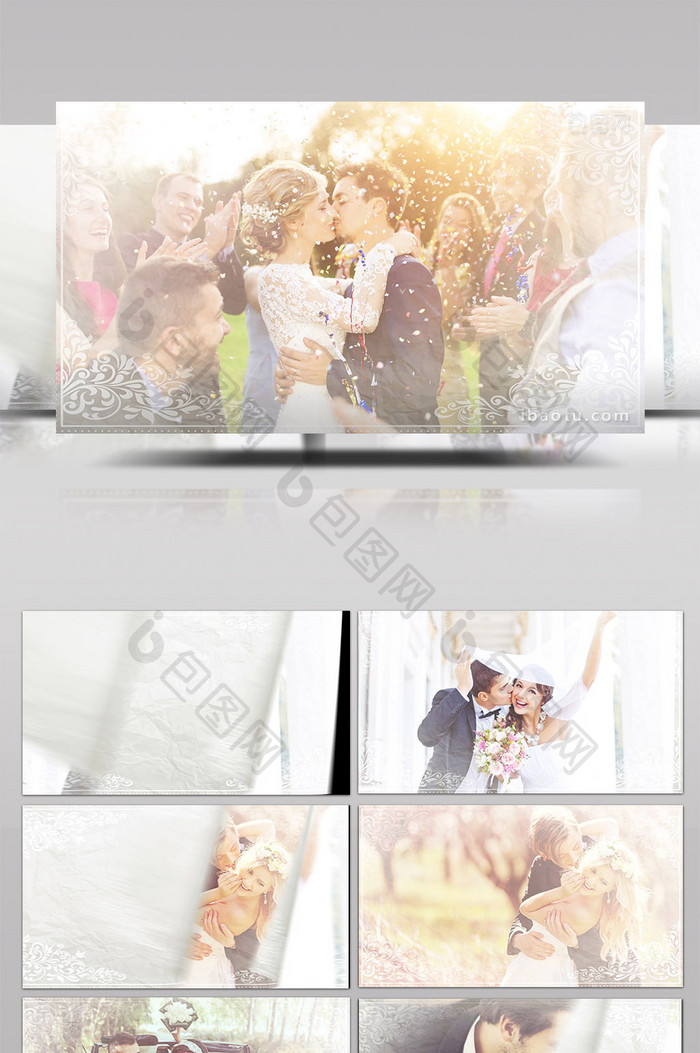 花纹框边剪纸婚礼图片展示AE模版