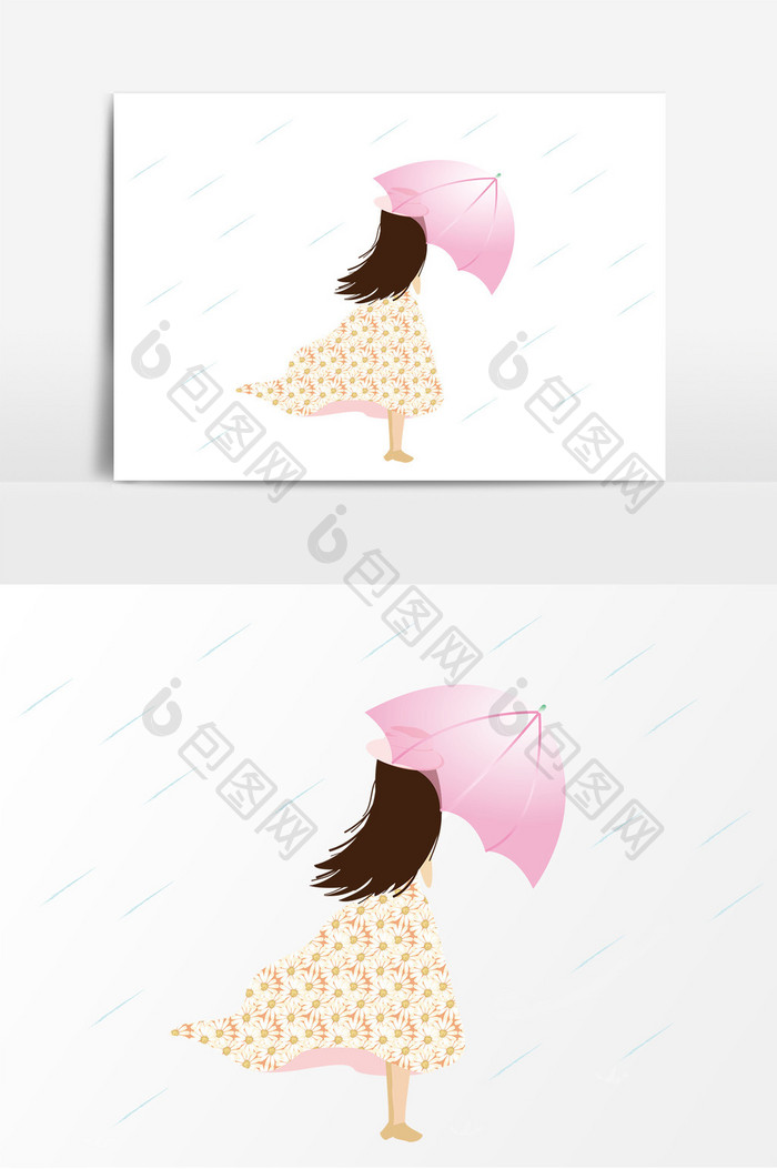 打伞的女孩ai矢量装饰图案