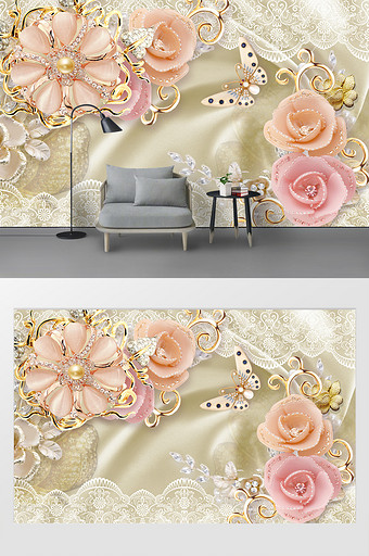现代奢华3d花朵背景墙图片