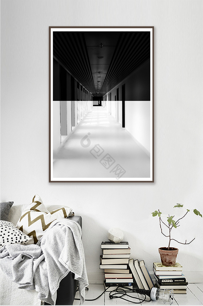 黑白建筑空间艺术客厅书房装饰画图片