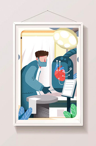 卡通手绘医生医院心脏主题闪屏插画图片