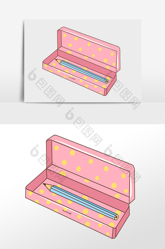 手绘卡通学习文具盒铅笔插画