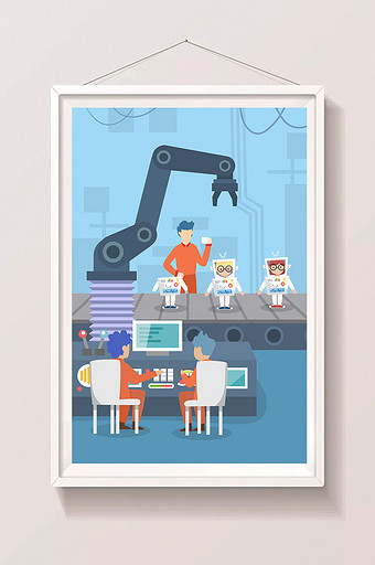 卡通工程机器人工智能生产工厂科技海报插画图片