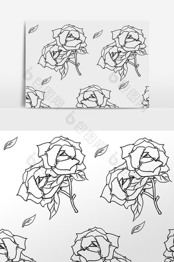 手绘线描玫瑰底纹背景插画图片