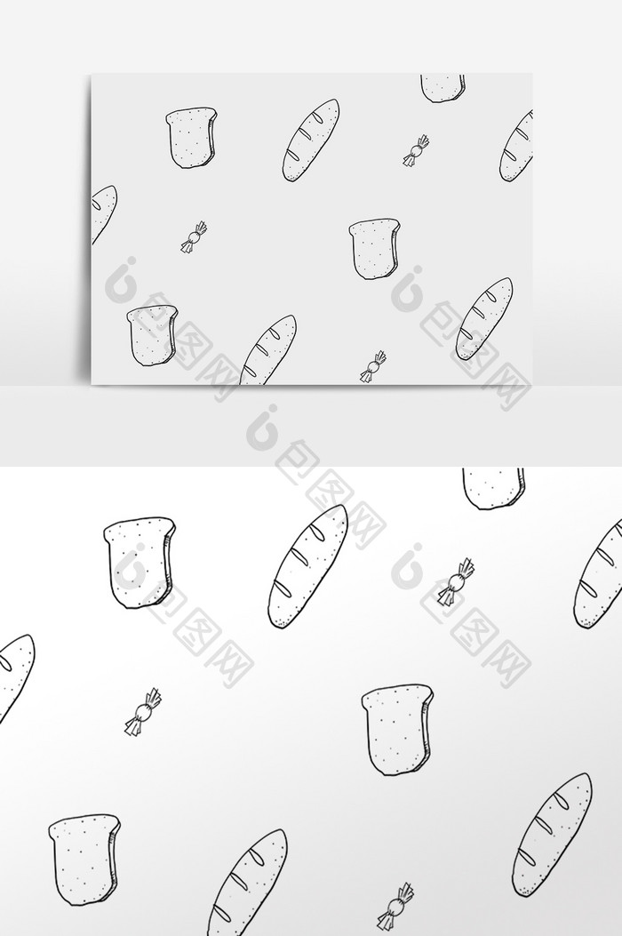 手绘美食面包底纹背景插画