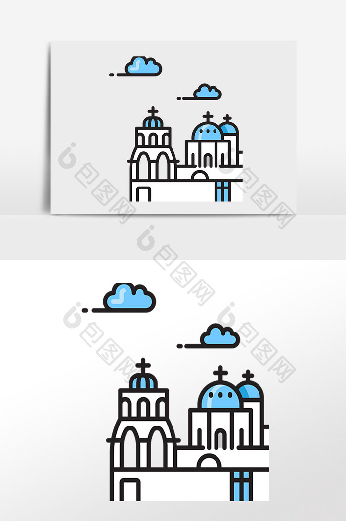 手绘著名建筑圆顶教堂插画