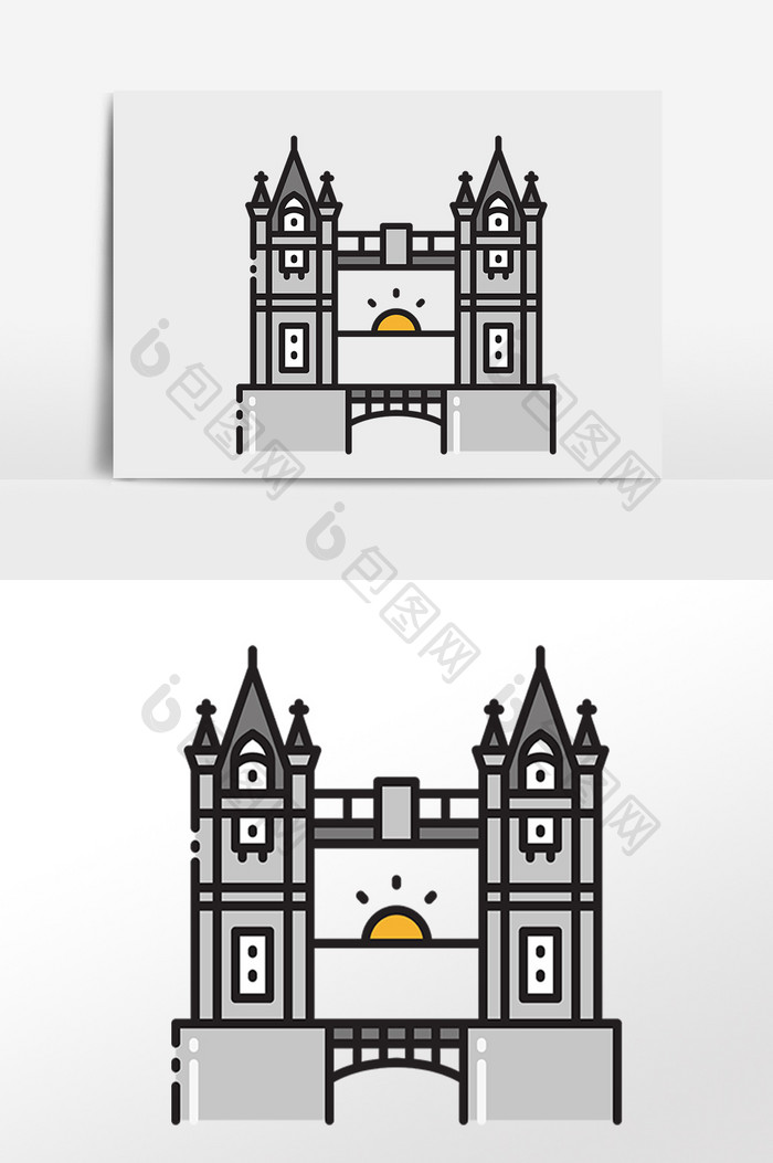 手绘著名建筑伦敦塔桥插画