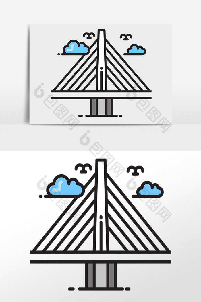 手绘著名建筑米约大桥插画