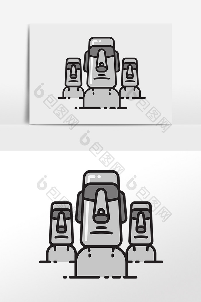 手绘著名建筑摩艾石像插画