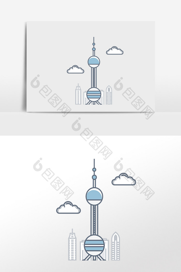 手绘建筑标志东方夜明珠插画