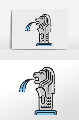 建筑标志鱼尾狮插画