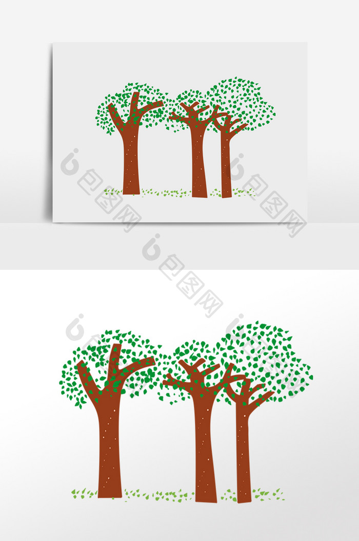 手绘植物卡通树木插画