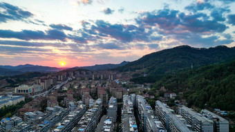 城市山川日落晚霞夕阳航拍