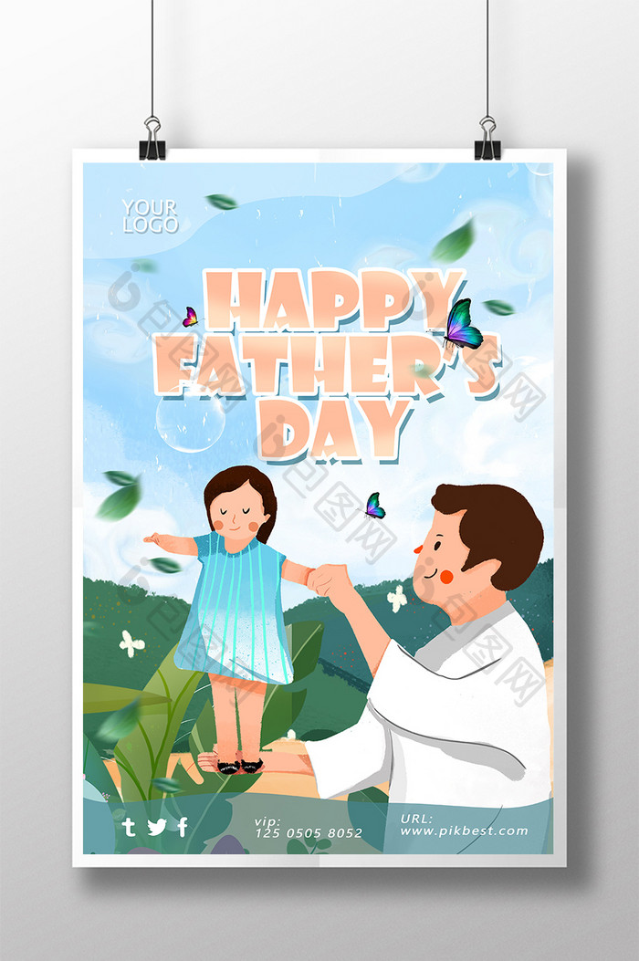 快乐的父亲和女儿父亲节海报