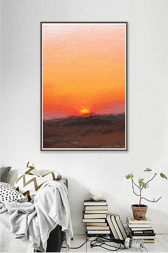 沙漠夕阳落日景观抽象肌理色彩装饰画图片