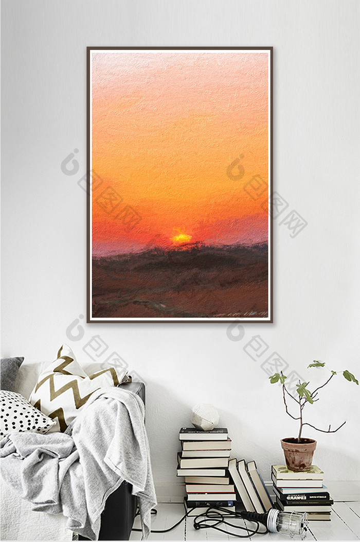 沙漠夕阳落日景观抽象肌理色彩装饰画