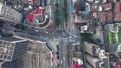 俯拍城市老城区交通航拍