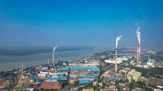工业生产工厂烟冲排烟环境污染航拍