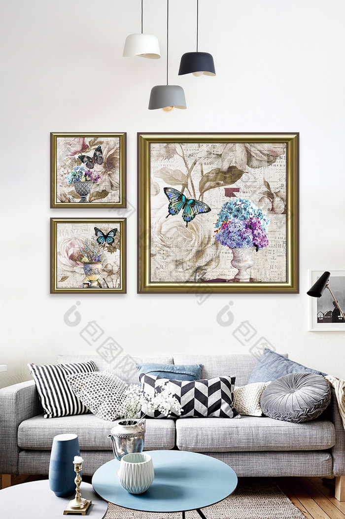 欧式复古花卉蝴蝶装饰画图片图片
