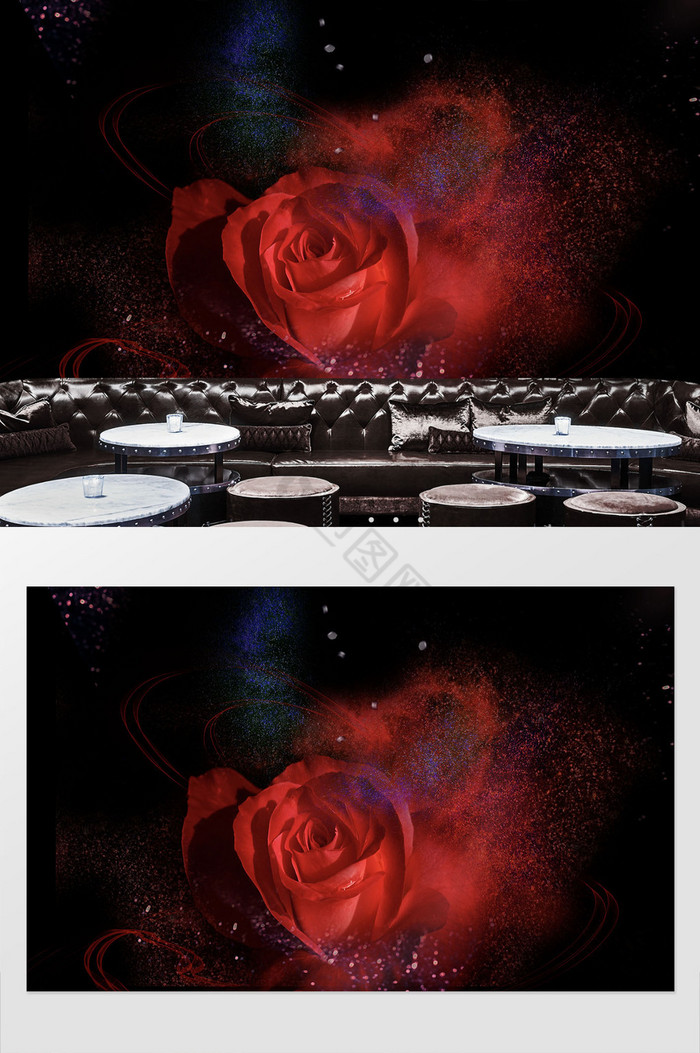 炫酷红色玫瑰花发光体夜店ktv背景墙图片