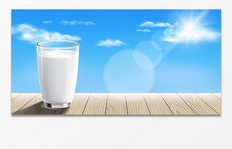 蓝天白云营养健康牛奶杯子背景图片