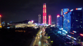 广东东莞鸿福路CBD城市夜景灯光航拍