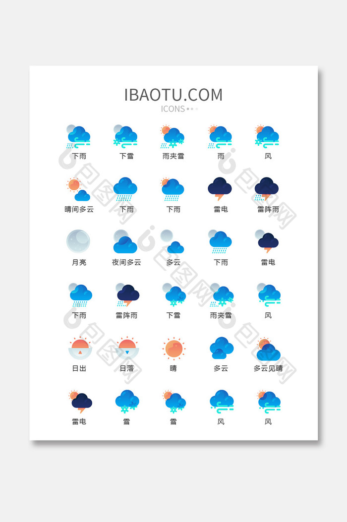 简约渐变天气预报图标矢量UI素材icon