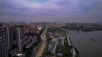 广东佛山城市夜幕降临夜景交通航拍