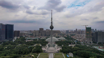 广东佛山电视塔地标建筑航拍