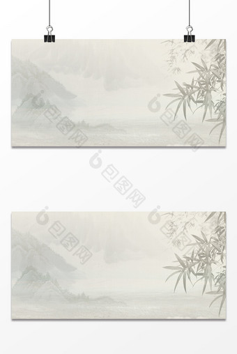 新中式烟雨山水风树林山脉水墨风背景图片