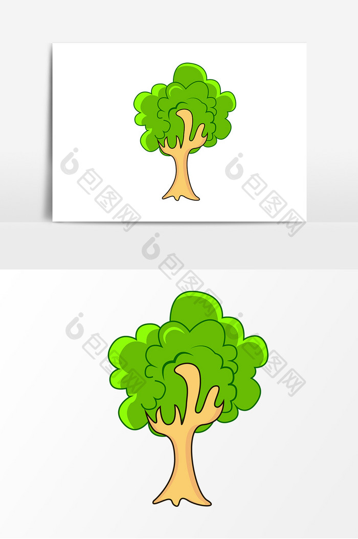 手绘卡通绿色树木元素