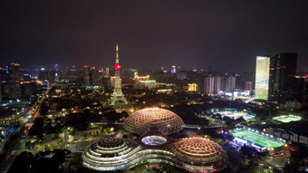 广东佛山岭南明珠体育馆佛山电视塔夜景航拍